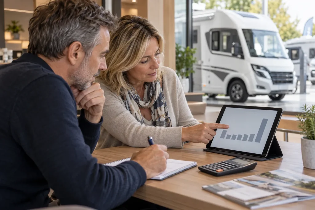 Couple comparant le coût d’une LOA pour un camping-car