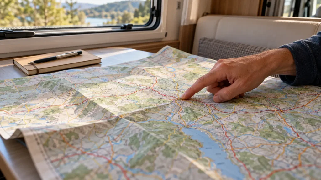 Carte routière utilisée pour préparer son itinéraire en camping-car